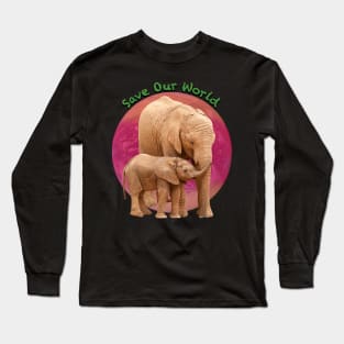 Save Our World - Elephants in Jungle Green Long Sleeve T-Shirt